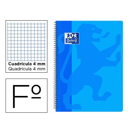 Cuaderno espiral oxford school classic tapa polipropileno folio 80 hojas cuadro 4 mm con margen azul