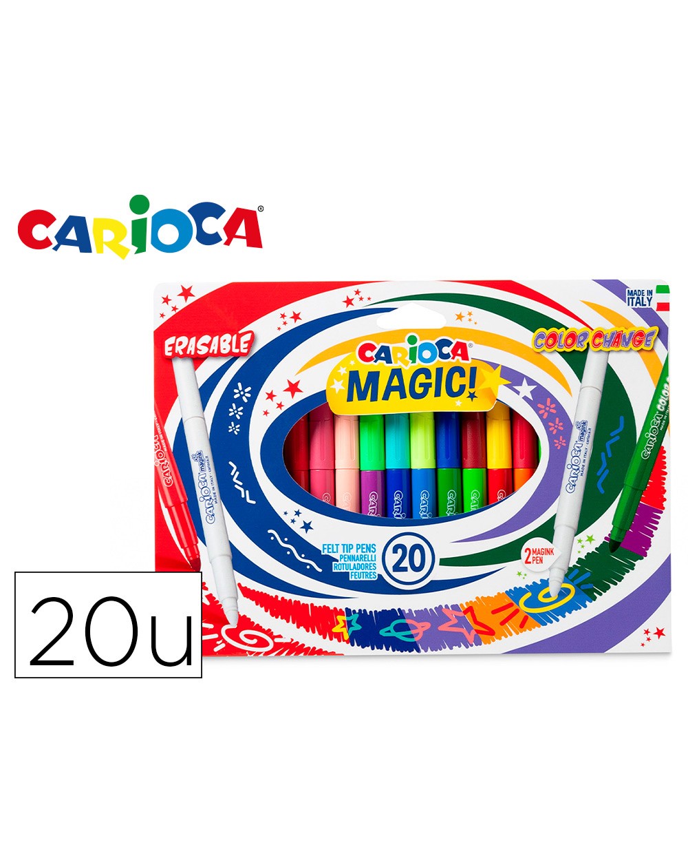 Rotulador carioca magic borrable caja de 20 unidades colores surtidos