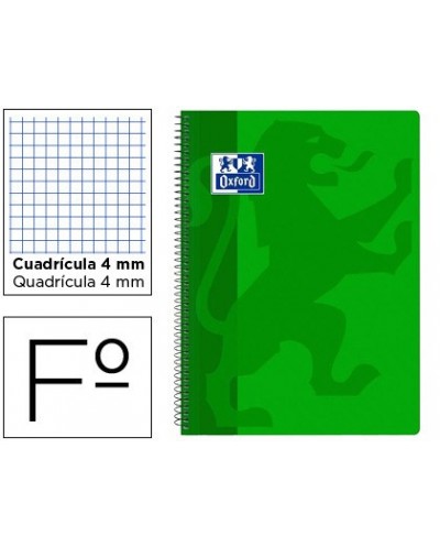 Cuaderno espiral oxford school classic tapa polipropileno folio 80 hojas cuadro 4 mm con margen verde