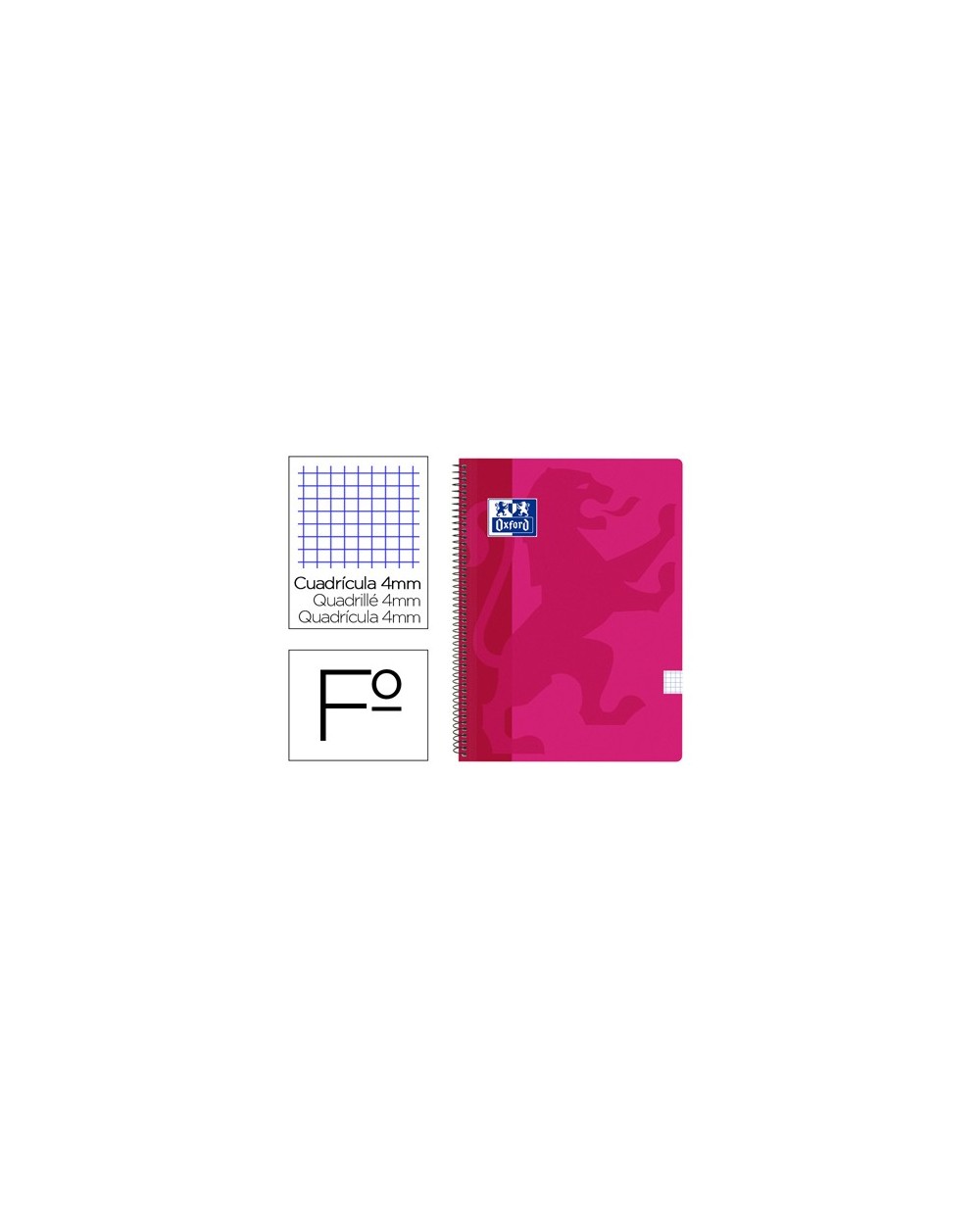 Cuaderno espiral oxford school classic tapa polipropileno folio 80 h cuadro 4 mm con margen fucsia