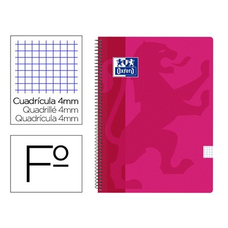 Cuaderno espiral oxford school classic tapa polipropileno folio 80 h cuadro 4 mm con margen fucsia