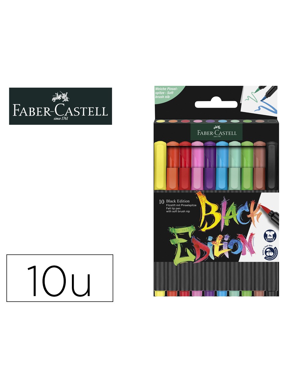 Rotulador faber castell edicion black punta de pincel caja de 10 unidades colores surtidos