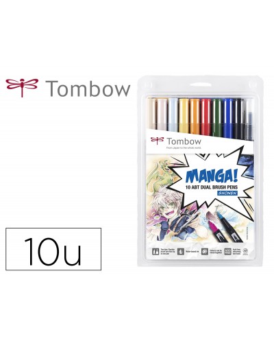 Rotulador tombow dual brush doble punta pincel manga shonen estuche de 10 unidades colores surtidos