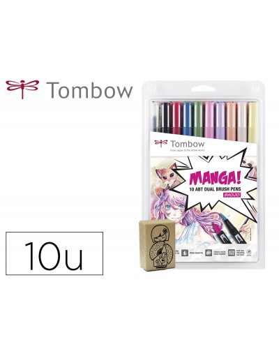 Rotulador tombow dual brush doble punta pincel manga shojo estuche de 10 unidades colores surtidos