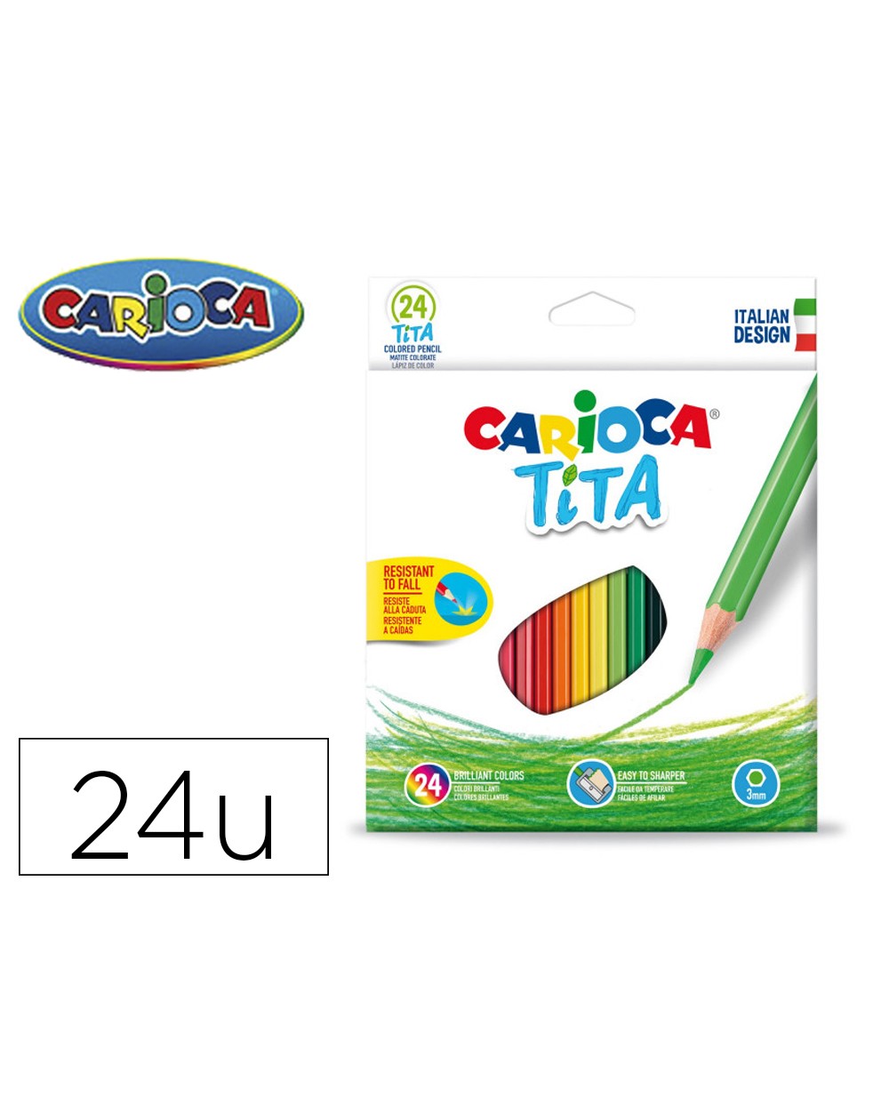 Lapices de colores carioca tita hexagonal caja de 24 unidades colores surtidos