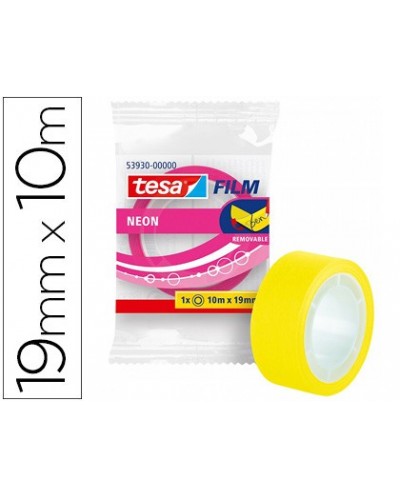 Cinta adhesiva tesa film neon 10 mt x 19 mm amarillo rosa encelofanada