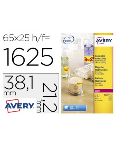 Etiqueta adhesiva avery tamano 381x212 mm removible amarillo fluorescente caja de 1625 unidades