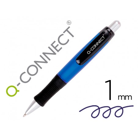 Boligrafo q connect premium retractil con sujecion de caucho color azul punta 1 mm