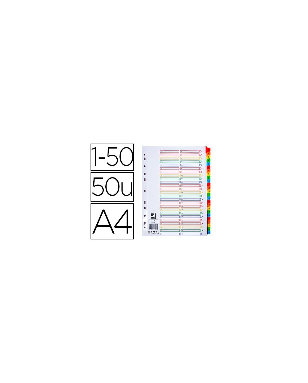 Separador numerico q connect plastico 1 50 juego de 50 separadores din a4 multitaladro