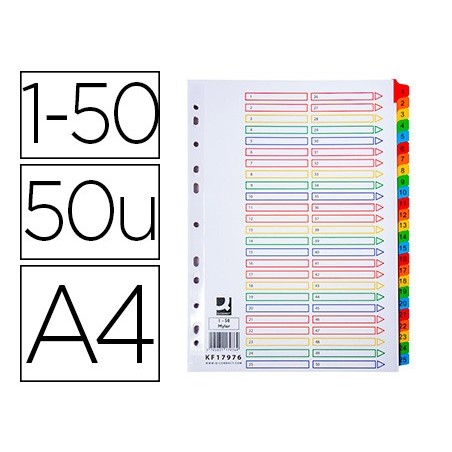 Separador numerico q connect plastico 1 50 juego de 50 separadores din a4 multitaladro