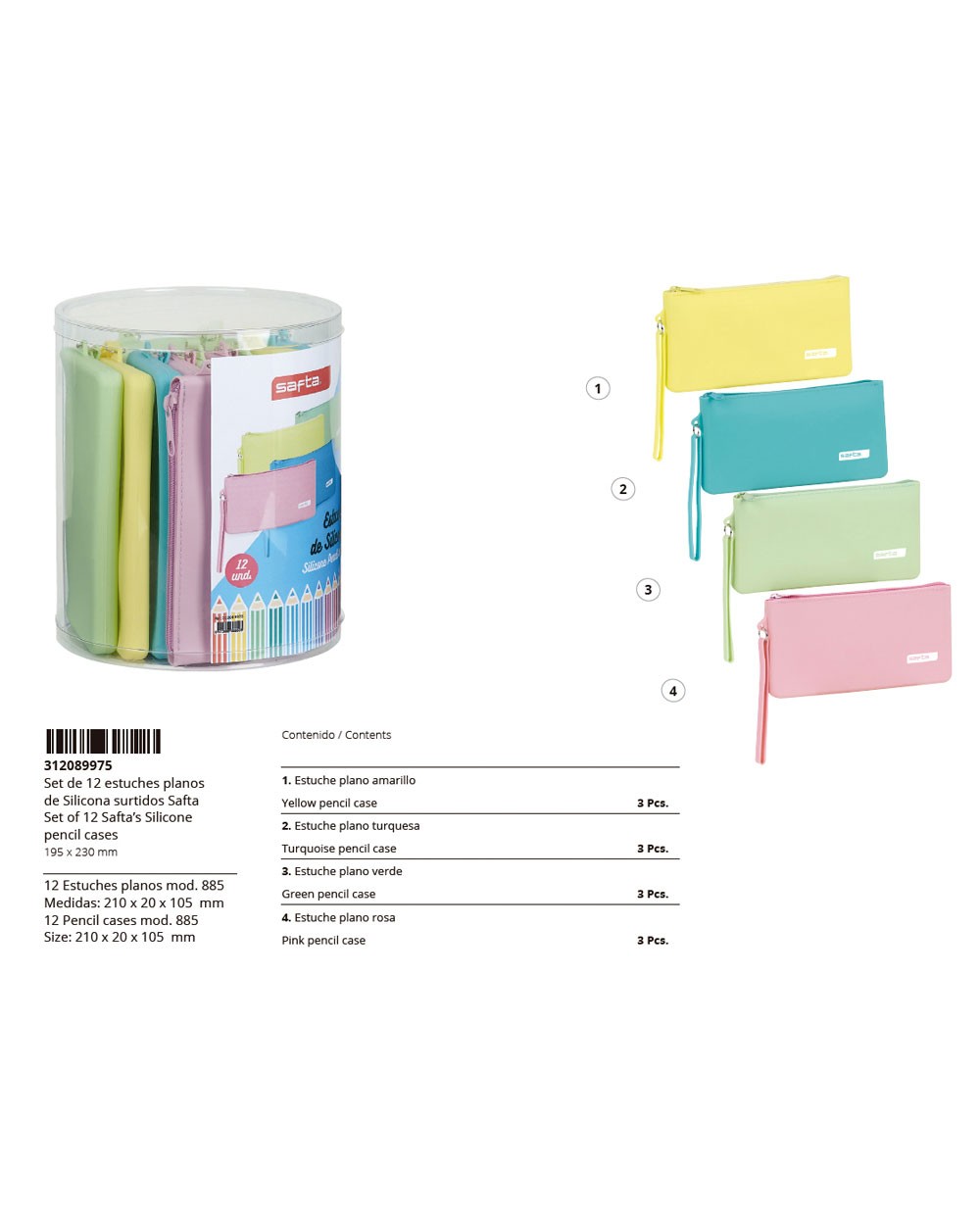 Set 12 portatodos planos silicona surtidos sets y expositor portatodos silicona safta 170x230 mm