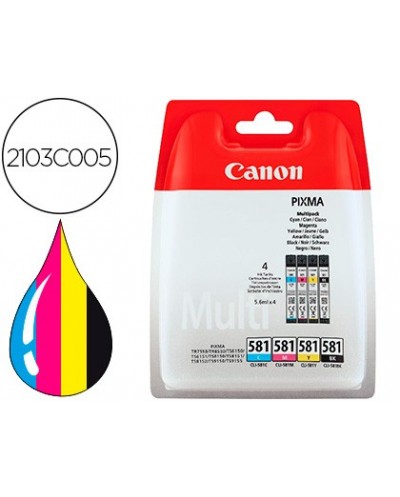 Ink jet canon cli 581 pixma tr8550 ts6250 ts8250 ts9150 ts9550 pack 4 negro amarillo cian magenta 56 ml