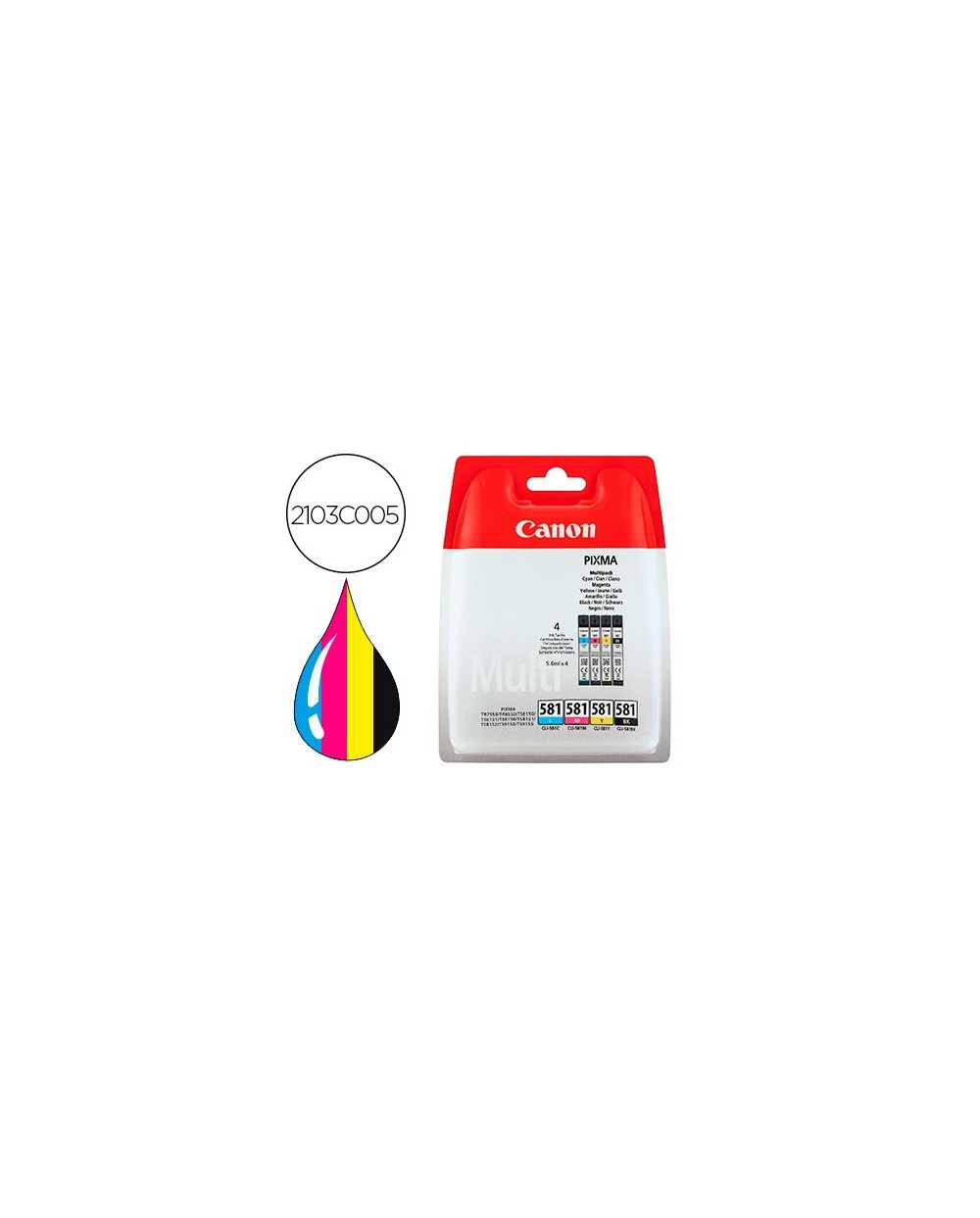 Ink jet canon cli 581 pixma tr8550 ts6250 ts8250 ts9150 ts9550 pack 4 negro amarillo cian magenta 56 ml