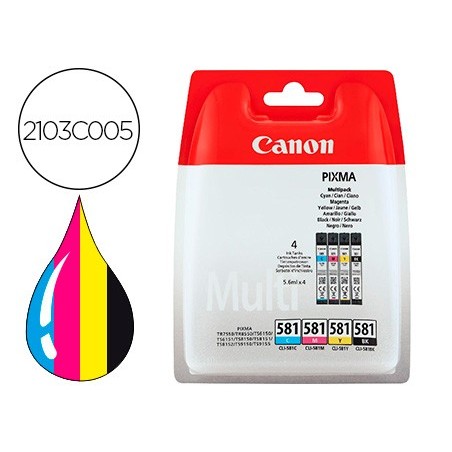 Ink jet canon cli 581 pixma tr8550 ts6250 ts8250 ts9150 ts9550 pack 4 negro amarillo cian magenta 56 ml