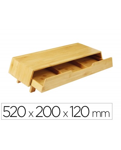 Soporte para pantalla cep bambu con cajon tres departamentos 520x200x120 mm