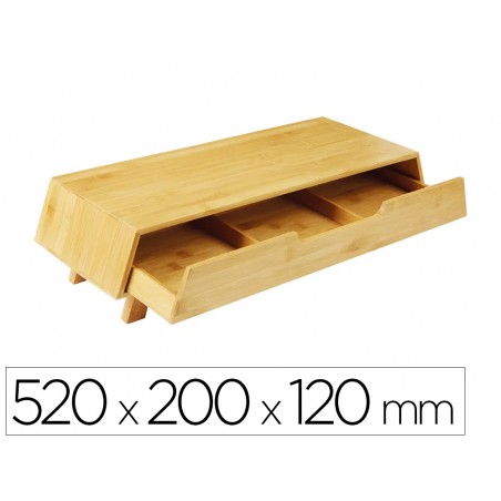 Soporte para pantalla cep bambu con cajon tres departamentos 520x200x120 mm