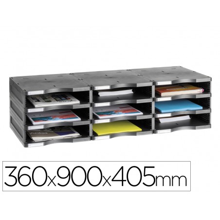 Archivador modular archivo 2000 archivodoc 9 casillas color negro 360x900x405 mm