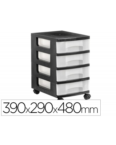 Cajonera archivo 2000 4 cajones transparente carcasa negra 6 litros con ruedas 390x290x480 mm