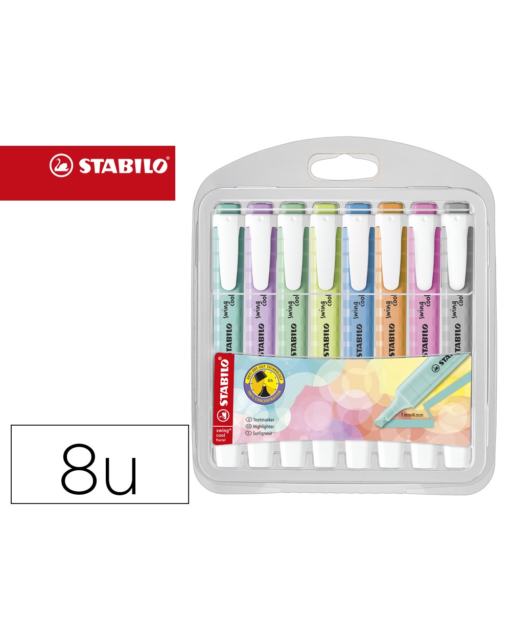 Rotulador stabilo fluorescente swing cool pastel estuche de 8 unidades colores surtidos