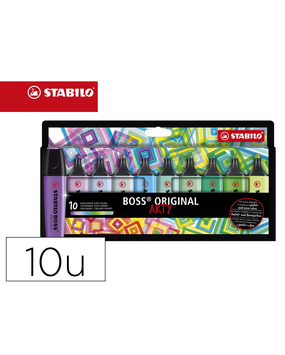 Rotulador stabilo boss fluorescente 70 arty line colores frios estuche carton de 10 unidades colores