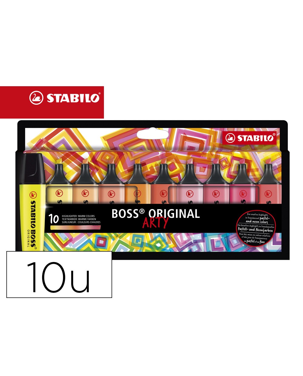 Rotulador stabilo boss fluorescente 70 arty line colores calidos estuche carton de 10 unidades colores