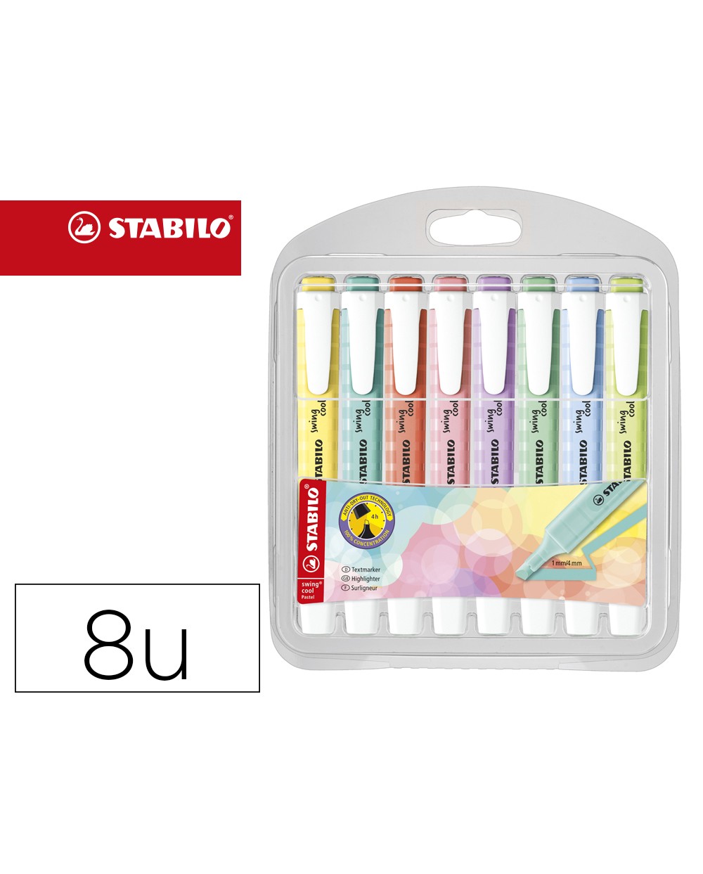 Rotulador stabilo fluorescente swing cool pastel estuche de 8 unidades colores surtidos