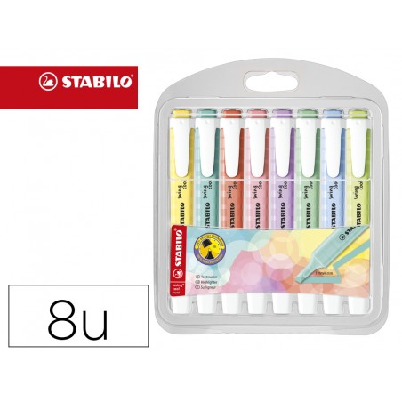 Rotulador stabilo fluorescente swing cool pastel estuche de 8 unidades colores surtidos