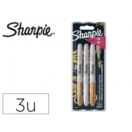 Rotulador sharpie permanente fino metalico blister de 3 unidades oro plata bronce