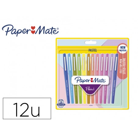 Rotulador paper mate flair pastel punta de fibra blister de 12 unidades colores surtidos