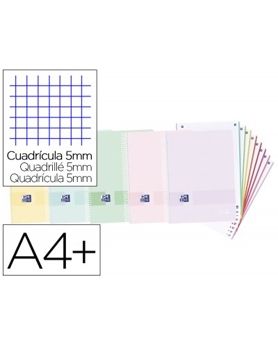 Cuaderno espiral oxford live you europeanbook 8 tapa polipropileno din a4 160 hojas cuadro 5 mm colores