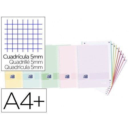 Cuaderno espiral oxford live you europeanbook 8 tapa polipropileno din a4 160 hojas cuadro 5 mm colores