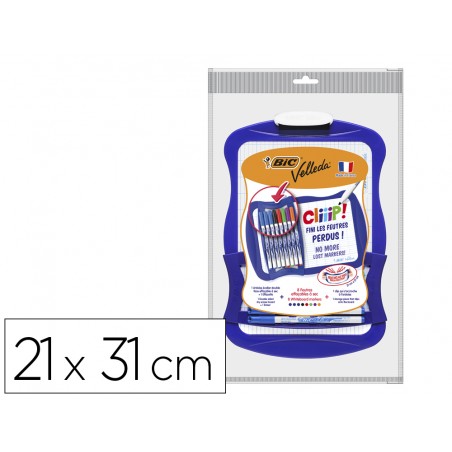 Pizarra blanca bic velleda cliiip doble cara cuadriculaday lisa con 8 rotuladores colores surtidos 21x31 cm