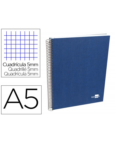 Cuaderno espiral liderpapel a5 micro papercoat tapa forrada 140h 75 gr cuadro5mm 5 bandas 6 taladros azul
