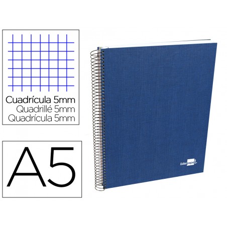 Cuaderno espiral liderpapel a5 micro papercoat tapa forrada 140h 75 gr cuadro5mm 5 bandas 6 taladros azul