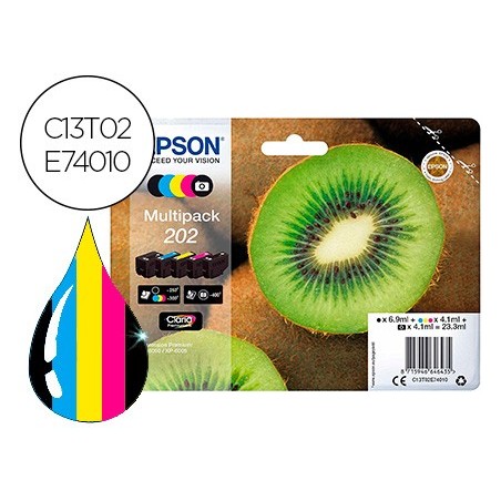 Ink jet epson 202 xp 6000 xp 6005 xp 6100 xp 6105 pack 5 negro amarillo cian magenta photo negro 300 pag