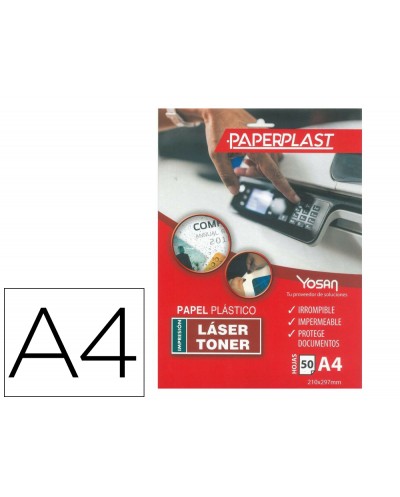 Papel plastico yosan paperplast poliester blanco brillo din a4 200 mc imprimible paquete de 50