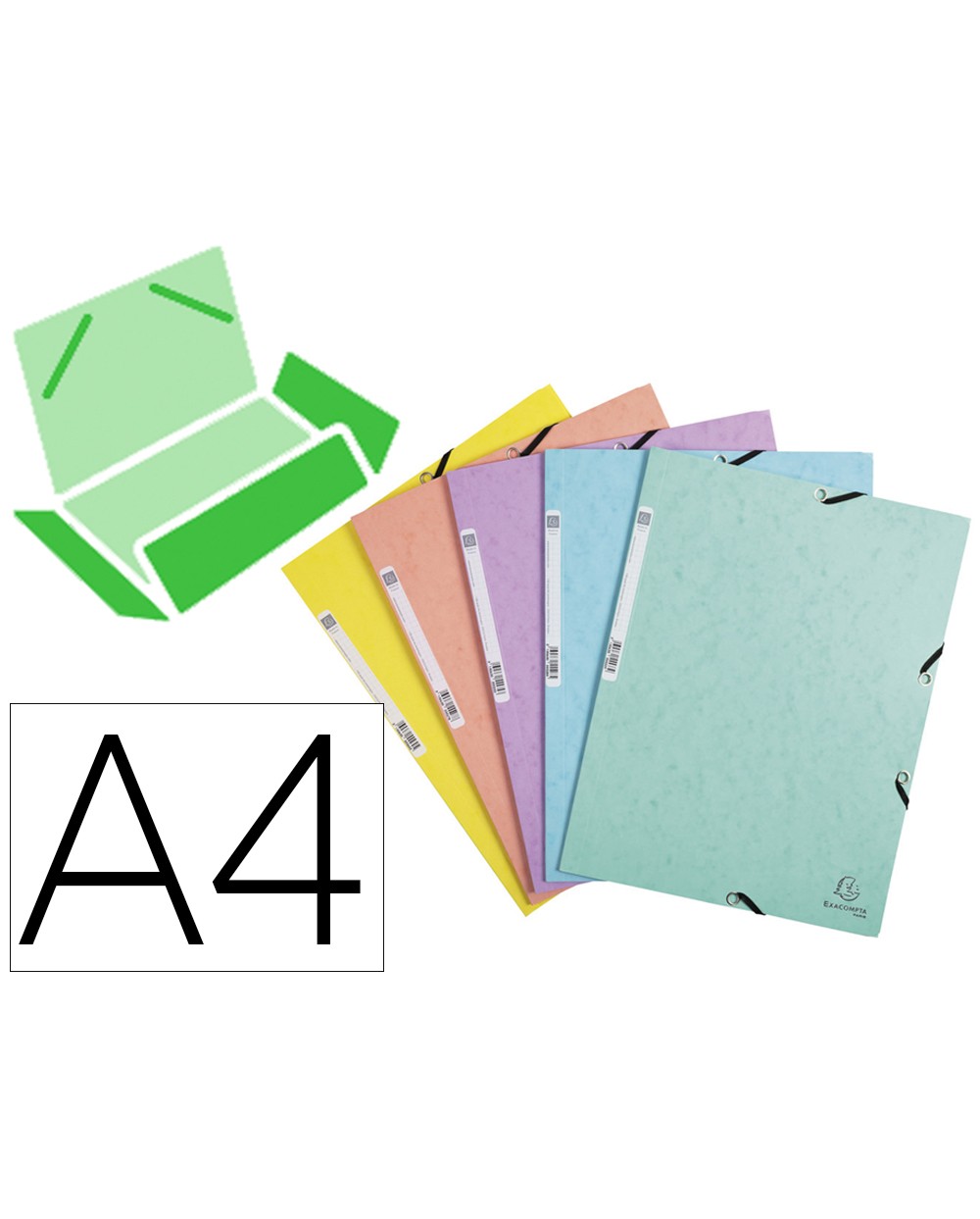 Carpeta exacompta aquarel gomas cartulina satinada tres solapas din a4 colores pastel pack de 5 unidades surtidas