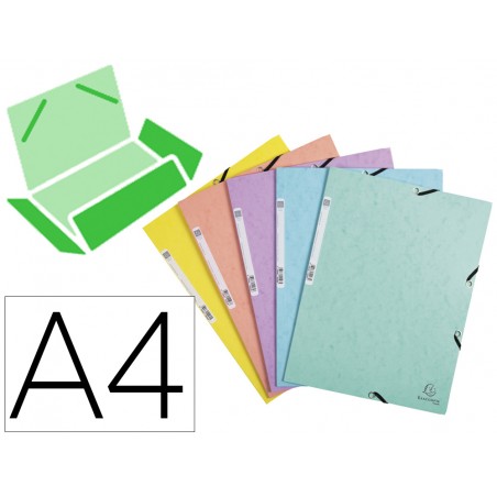 Carpeta exacompta aquarel gomas cartulina satinada tres solapas din a4 colores pastel pack de 5 unidades surtidas