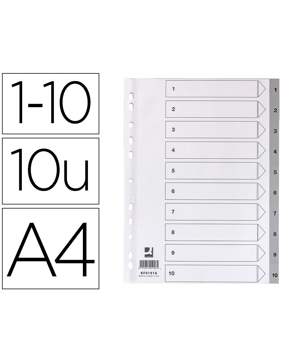 Separador numerico q connect plastico 1 10 juego de 10 separadores din a4 multitaladro