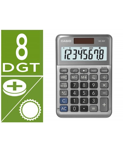 Calculadora casio ms 80f sobremesa 8 digitos tax color plata