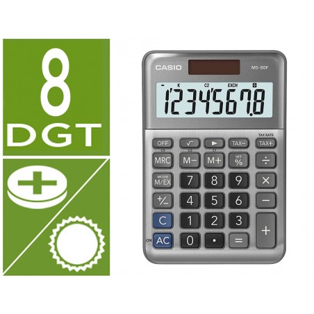 Calculadora casio ms 80f sobremesa 8 digitos tax color plata