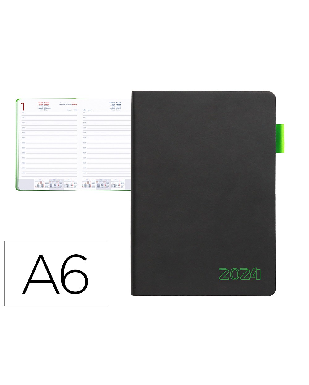 Agenda encuadernada liderpapel sifnos a6 2024 dia pagina papel 70 gr color verde