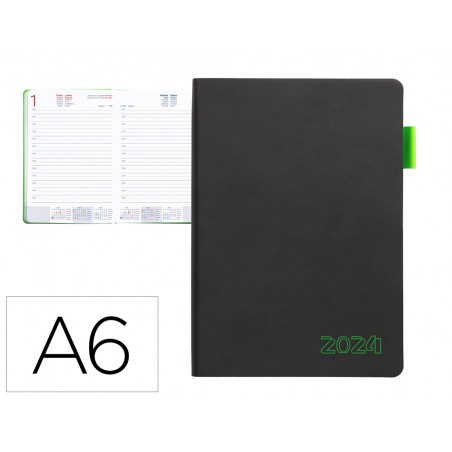 Agenda encuadernada liderpapel sifnos a6 2024 dia pagina papel 70 gr color verde