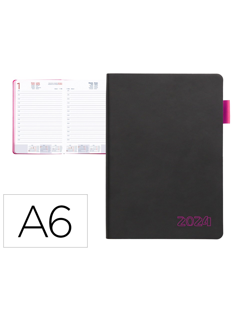 Agenda encuadernada liderpapel sifnos a6 2024 dia pagina papel 70 gr color rosa