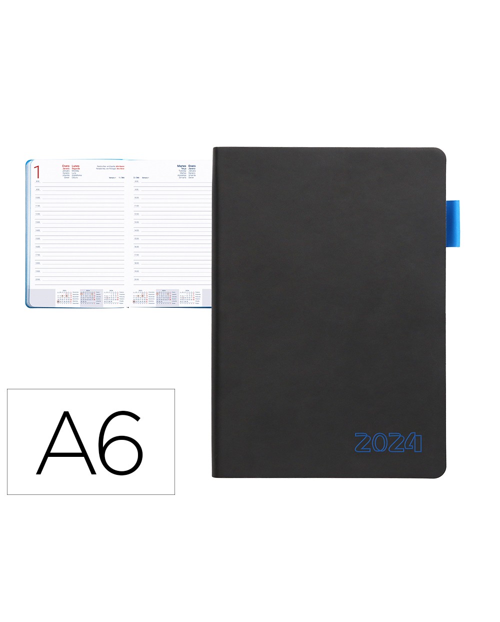 Agenda encuadernada liderpapel sifnos a6 2024 dia pagina papel 70 gr color azul