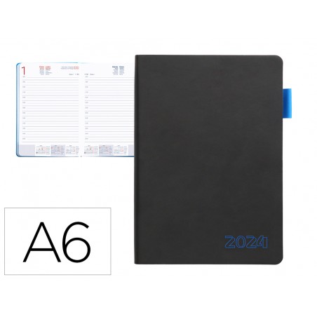 Agenda encuadernada liderpapel sifnos a6 2024 dia pagina papel 70 gr color azul