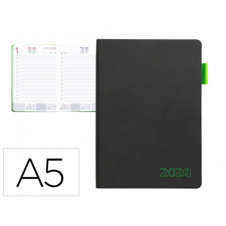 Agenda encuadernada liderpapel sifnos a5 2024 dia pagina papel 70 gr color verde