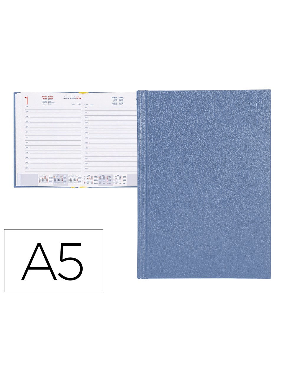 Agenda encuadernada liderpapel corfu 15x21 cm 2024 dia pagina color azul claro papel 60 gr