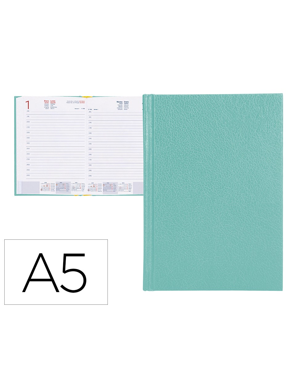 Agenda encuadernada liderpapel corfu 15x21 cm 2024 dia pagina color menta papel 60 gr