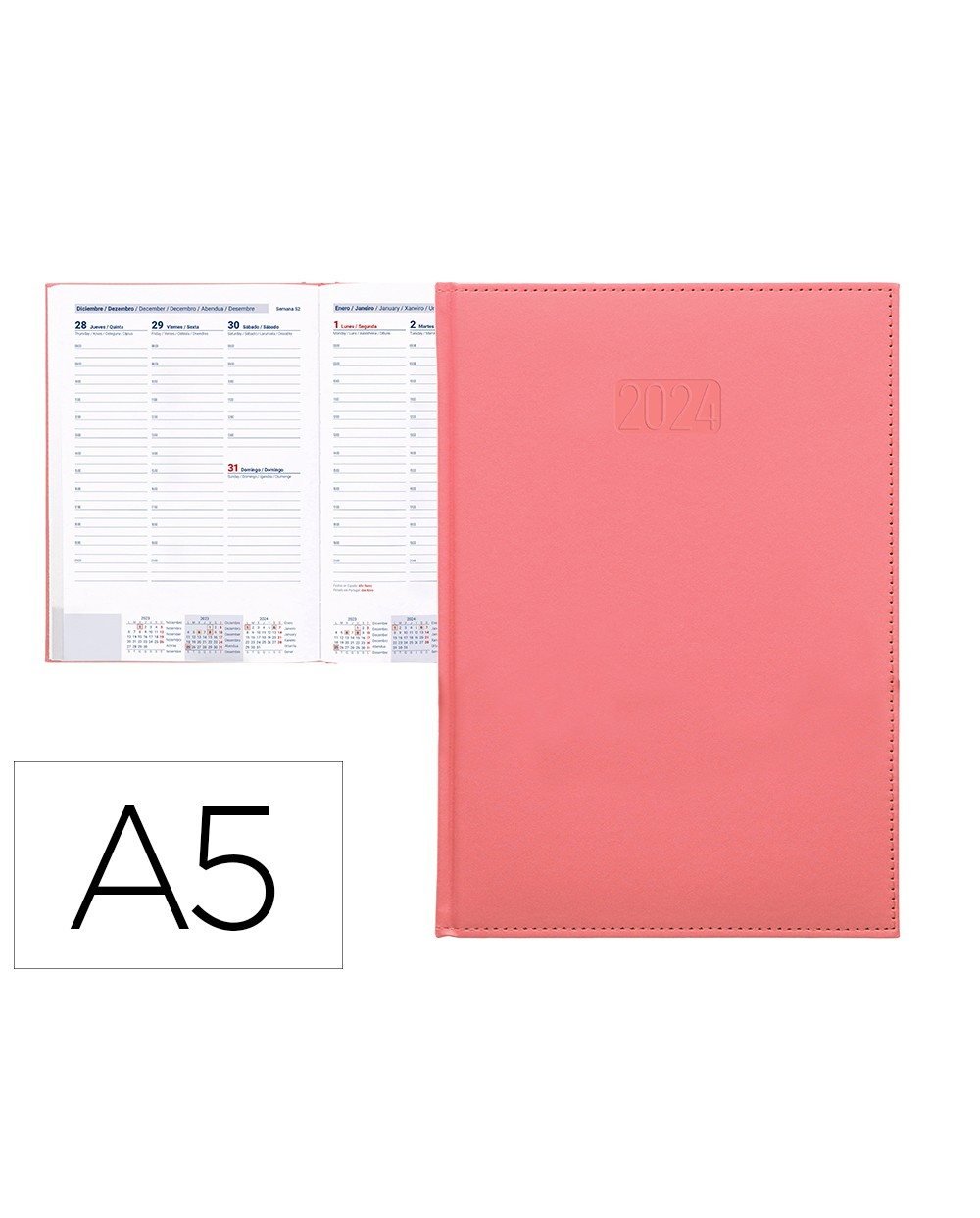 Agenda encuadernada liderpapel creta 15x21 cm 2024 semana vista color rosa papel 70 gr